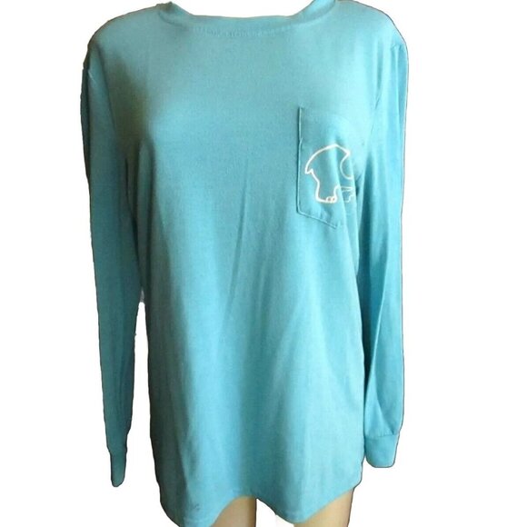 Ivory Ella Blue Long Sleeve Shirt Vessos Cotton Elephant Print Womens Size L - Picture 2 of 5